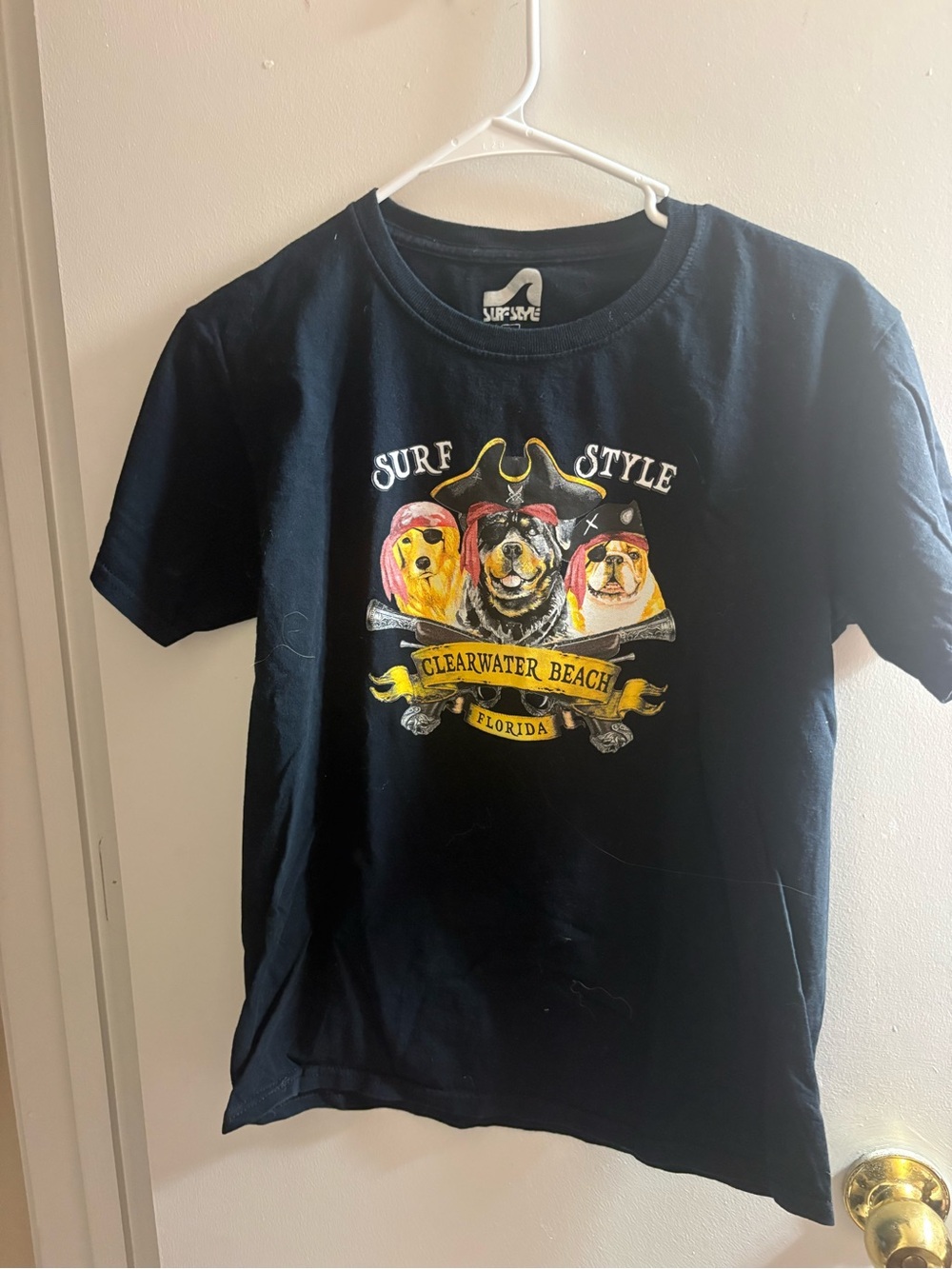 surf style Black Clearwater Beach Pirate Dogs Graphic Tee